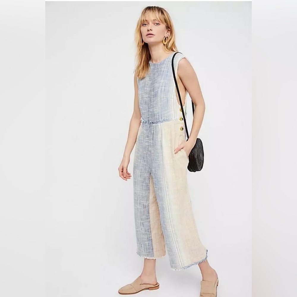 Free People Moab Jumper Low V-Back Stripped Cotton SZ SMALL